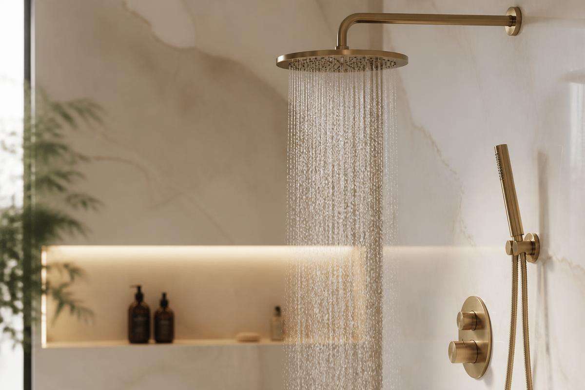 Same shower with clear, filtered water