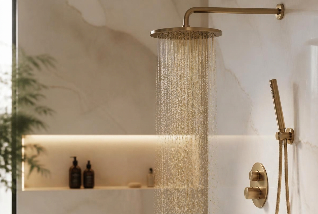 Shower with unfiltered, slightly brownish water